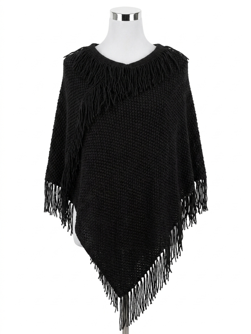 NEW COCO + CARMEN annie poncho with fringe in black